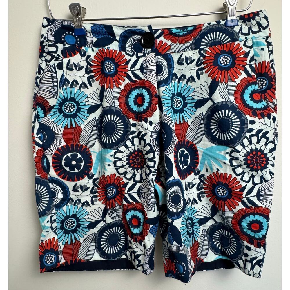 Apsara Boutique Shorts Blue White and Red Geometric Flowers 100% Cotton Womens M